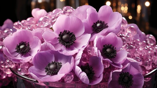 Gently Pink Flowers Anemones Outdoors Summer, Background, High Quality Photo, Hd