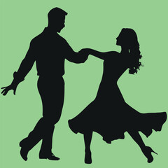 Illustration vectorielle, danseurs de salsa, silhouette noire, fond vert. Parfait pour projets de danse, musique, culture latine. Couple passionné, rythme vibrant, mouvement gracieux.