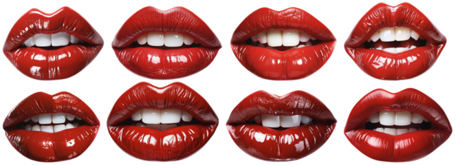 collection of beautiful red full lips and radiant white teeth