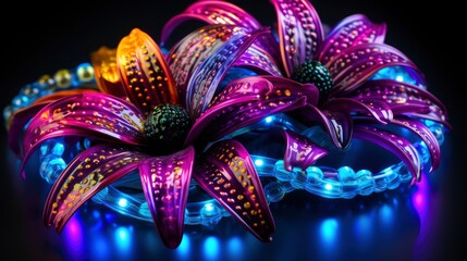 Pink Neon Lights Colorful Flowers Natural, Background, High Quality Photo, Hd