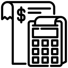 finance calculator. vector single icon with a dashed line style. suitable for any purpose. for example: website design, mobile app design, logo, etc.