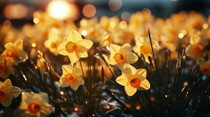 Yellow Daffodils Flower Bed Background, Background, High Quality Photo, Hd