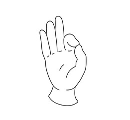 Vector isolated Gyan Mudra hand gesture hasta Sanskrit word for hand colorless black and white contour line easy drawing