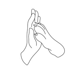 Vector isolated human and dog or wolf paw high five gesture colorless black and white contour line easy drawing - obrazy, fototapety, plakaty