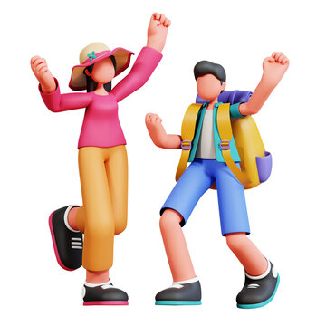 3D Character Couple Holiday Illustration