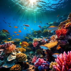 Naklejka na ściany i meble A vibrant coral reef teeming with marine life