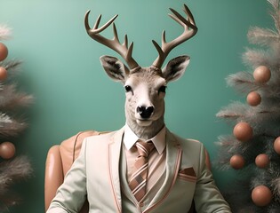 cool deer sitting in a chair