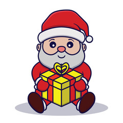 Cute Santa Claus Holding a Gift Cartoon Vector Illustration Isolated On White Background