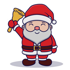 Cute Santa Claus Holding Bell Cartoon Vector Illustration Isolated On White Background