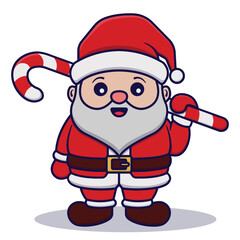 Cute Santa Claus Holding Candy Cartoon Vector Illustration Isolated On White Background