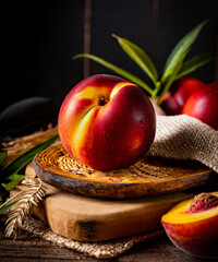 juicy Peach fruit, food photography, delicious, close up shot
