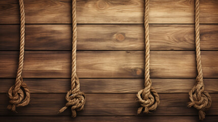 Tied ropes standing on wooden background