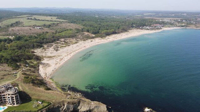 Aerial view of Black sea coast near Coral beach, Burgas Region, Bulgaria 