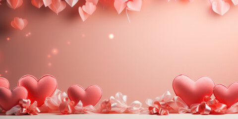 Beautiful background with hearts for Valentine's Day with empty space for text. Festive banner. - obrazy, fototapety, plakaty
