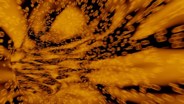 Loop animation, orange pattern. Abstract tube, futuristic corridor, flying, moving forward, tunnel effect.