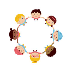 Vector illustration of children holding hands and looking up at the sky