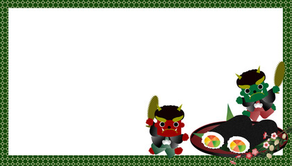 節分の恵方巻と鬼の背景素材