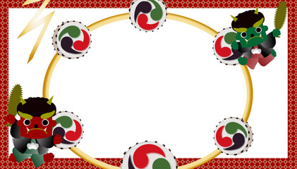 節分の鬼と電電太鼓の背景イラスト素材