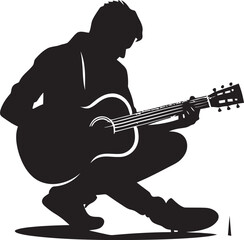 Acoustic Anthem Guitar Player Logo Design Rhythm Reverie Musician Vector Icon