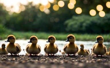 The Endearing Journey of Mother Duck and Ducklings in Nature's Classroom ai generated