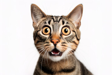 Fototapeta premium Studio portrait of surprised cat, isolated on background. with empty copy space,