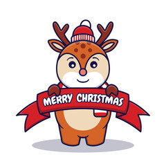 Cute Deer Holding Flag Vector Illustration Isolated On White Background