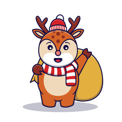 Cute Deer Carrying Bag Vector Cartoon Illustration Isolated On White Background