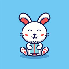 Cute Bunny Holding Gift Vector Cartoon Illustration