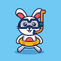 Cute Bunny With Swimming Equipment Vector Cartoon Illustration