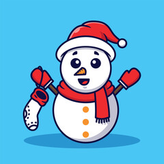 Cute Snowman Holding Sock Vector Cartoon Illustration Isolated
