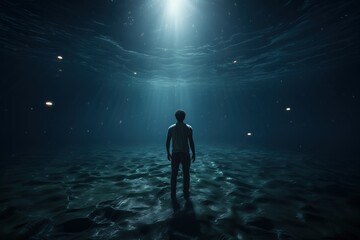 Man in moonlight at the bottom of sea - Powered by Adobe