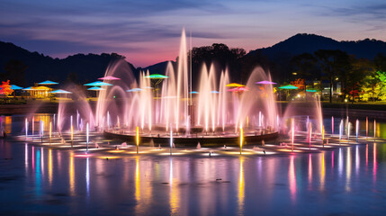 Naklejka premium Vibrant colors of water fountains