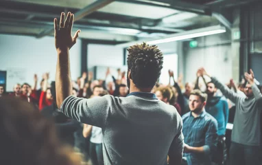 Foto op Plexiglas Expression opinion or power of voice concepts with group person raising hand.cooperation of teamwork voting and agreement of organization direction.confidence of human mindset.business ideas © Limitless Visions