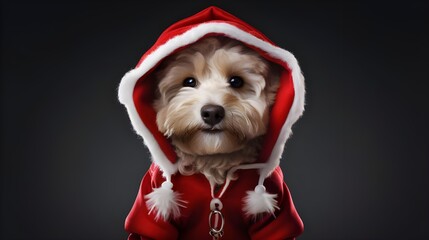 Beautiful puppy dressed as Santa clause
