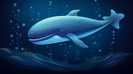Illustration of ocean friendly whale taking a nap midnight.