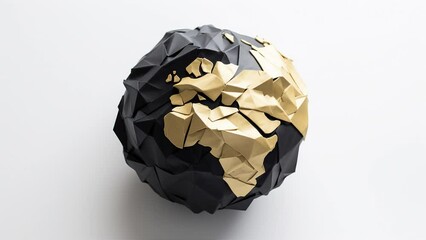 earth crumpled black and gold paper, animation stop motion, environmental issues concept