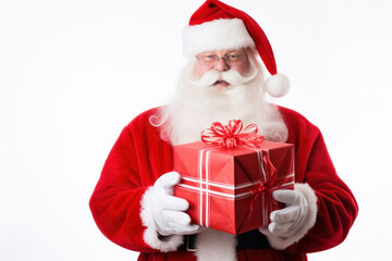 Santa Claus with a gift on a plain white background12