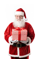 Santa Claus with a gift on a plain white background16