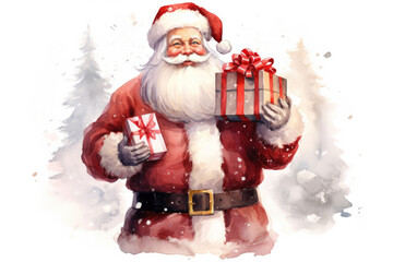 Santa Claus with a gift on a plain white background63