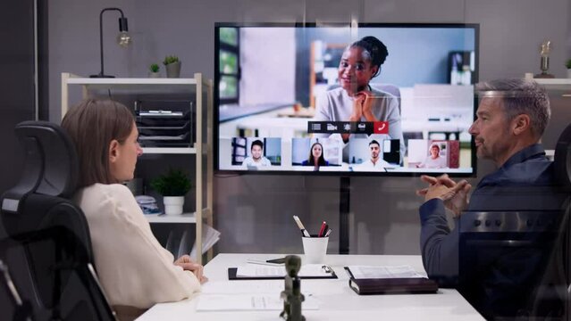 Business Conference with Videoconferencing: People