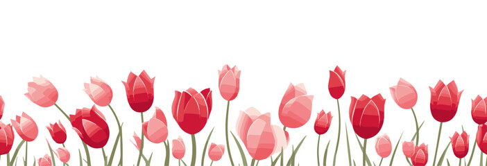 spring background. tulip flower bottom border under the wallpaper. free space for text.