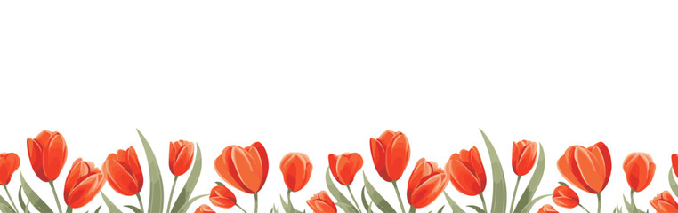 spring background. tulip flower bottom border under the wallpaper. free space for text. - obrazy, fototapety, plakaty