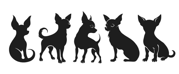 Dog chihuahua silhouette vector set Isolated On White Background	