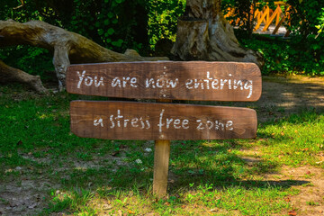 A sign informs visitors that they are now entering a stress free zone at Japod Islands, or Japodski...