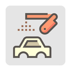 Automotive color paint, paintwork vector icon consist of body car, automated robot arm, spray paint. Assembly industry process for manufacturing, production line of auto car vehicle. 48x48 pixel.
