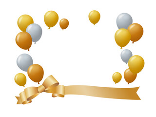 ゴールドの風船とリボンのフレーム・２