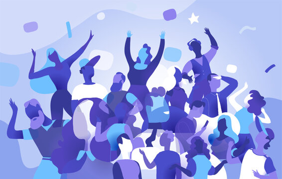 A group of happy dancing people enjoying music, party. Vector illustration