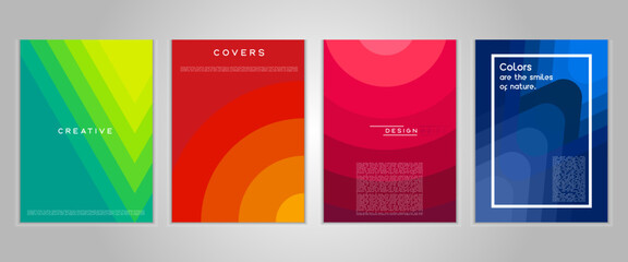 Obraz premium Modern abstract covers set, minimal covers design. Colorful geometric background, vector illustration.