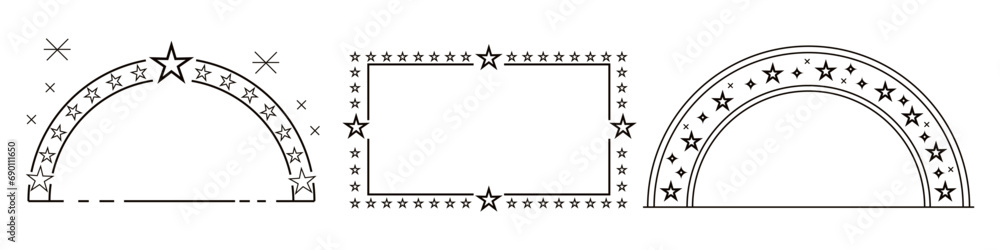 Poster set of abstract arches borders. aesthetic frame with stars. minimal y2k outline graphic design with 