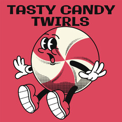 Lollipop Character Design With Slogan Tasty candy twirls